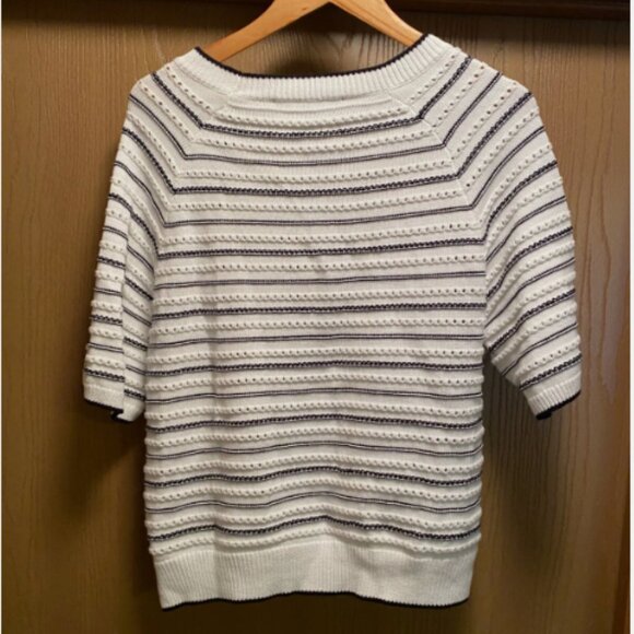 French Connection Oskie Stripe Print Crew Neck Short Sleeve Top Women Size XL - Picture 3 of 4